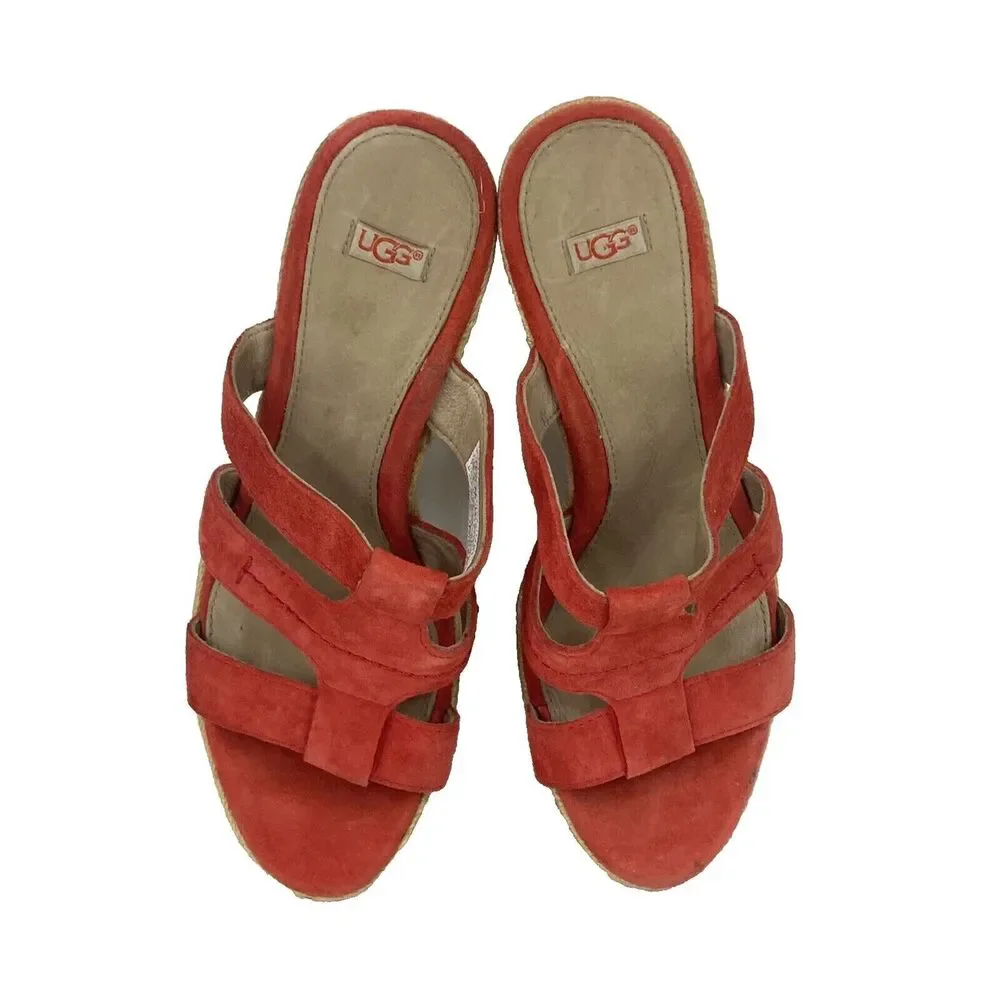 UGG Tawnie Wedge-Women 7.5-Coral Pink Leather-Espadrille Sandal 1000404 -F29011L